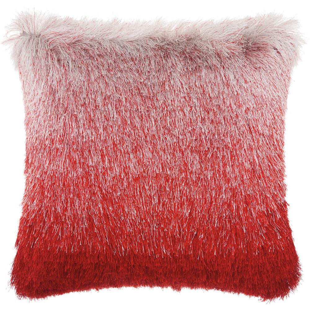 Nourison TR011 Mina Victory  Illusion Red/Silver Shag Throw Pillow  20" x 20"