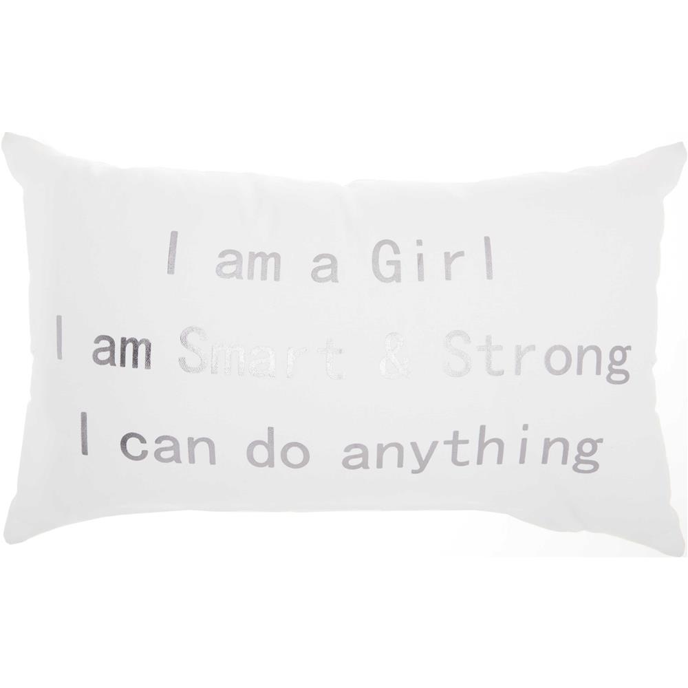 Nourison L1001 Mina Victory Trendy, Hip, & New Age "I Am A Girl" Pewter Throw Pillow 14" x 22"