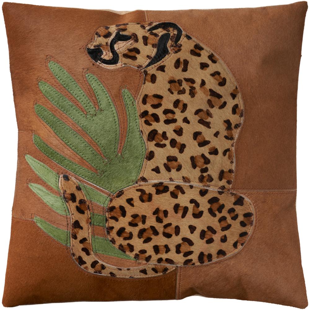 Nourison S9020 Mina Victory Natural Leather Hide Leopard Multicolor Throw Pillows