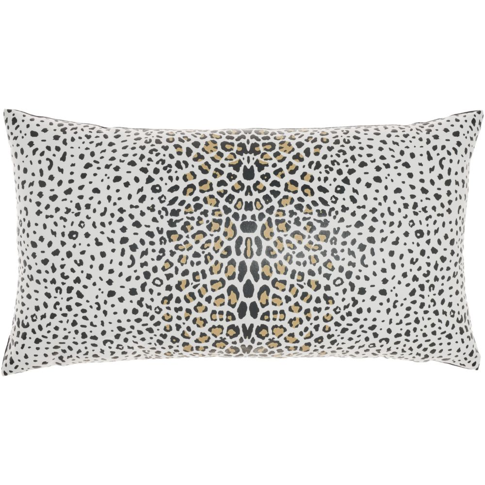 Nourison L3392 Mina Victory Outdoor Pillows Raised Print Leopard White/Black Throw Pillows