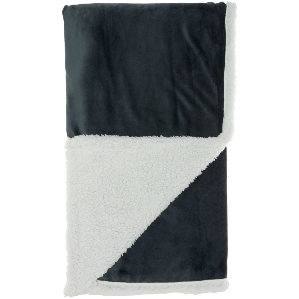 Nourison SN102 Mina Victory Velvet/Sherpa Charcoal Throw Blanket in Charcoal