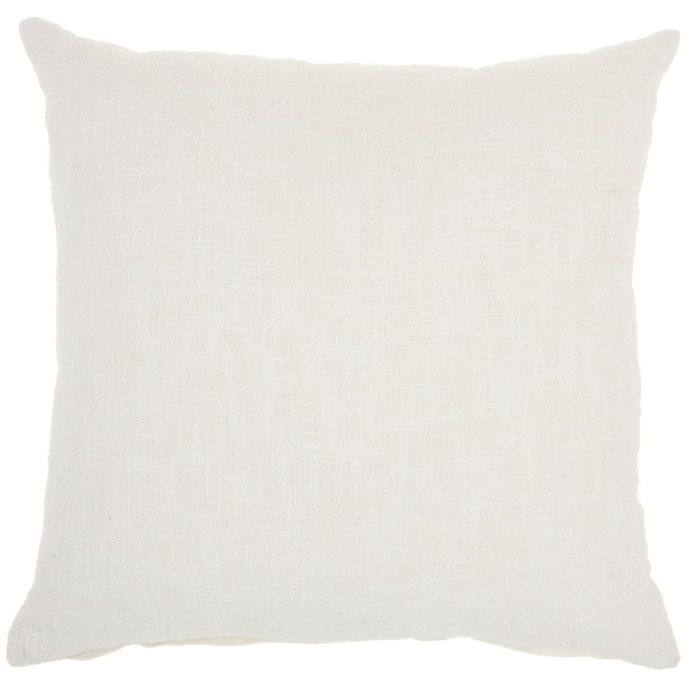 Nourison SH021 Mina Victory Life Styles Solid Woven Cotton White Throw Pillow in White