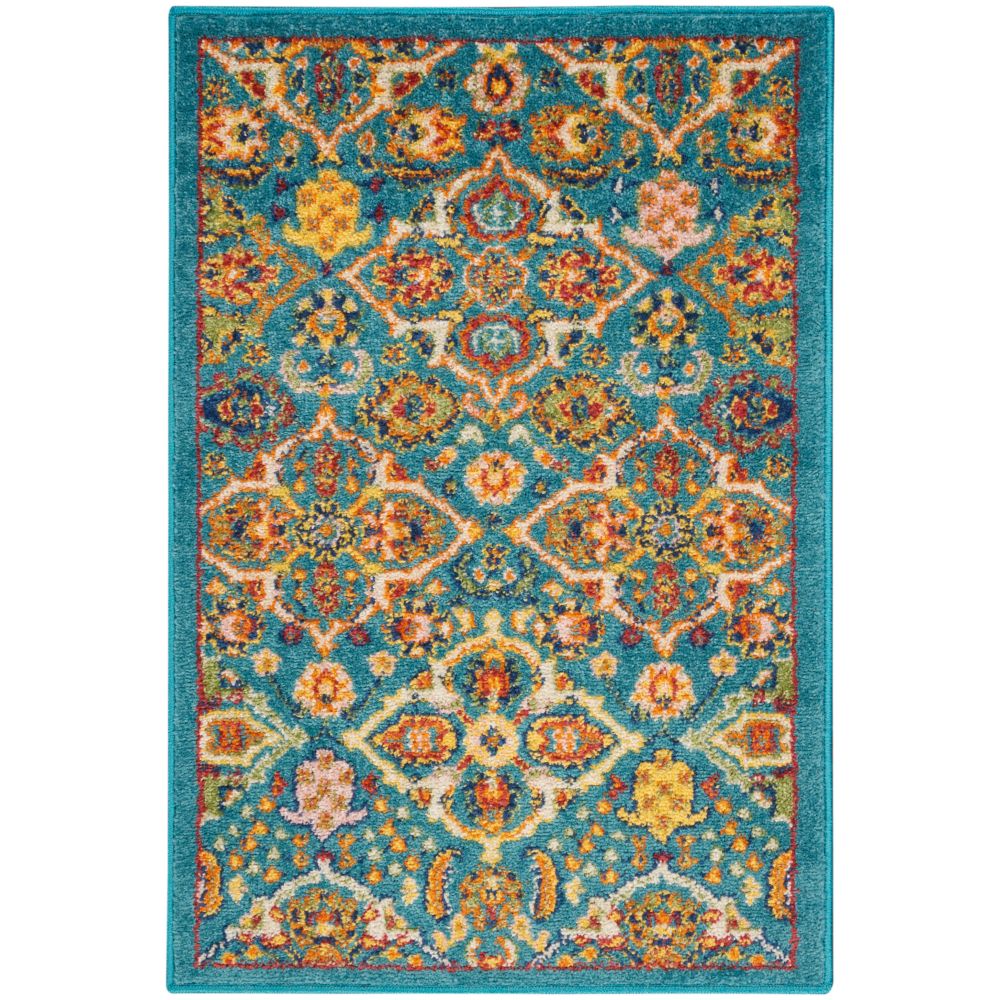 Nourison ALR03 Allure 2 Ft. x 3 Ft. Area Rug in Turquoise Ivory