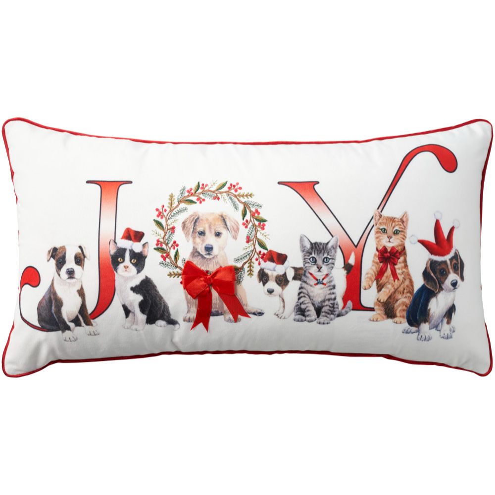 Nourison L0471 Mina Victory Holiday Pillows Animal Joy Throw Pillows in White