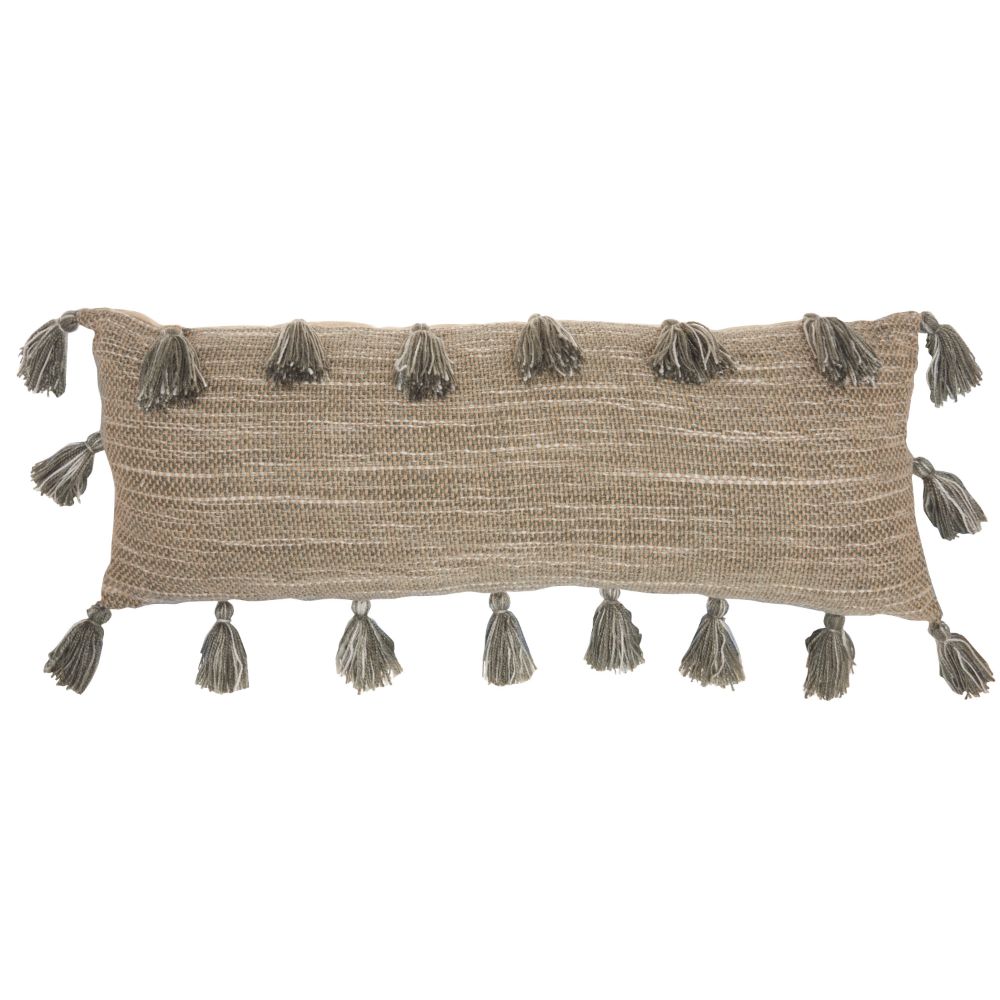 Nourison DL005 Mina Victory Life Styles Woven with Tassels Charcoal Throw Pillow in Charcoal