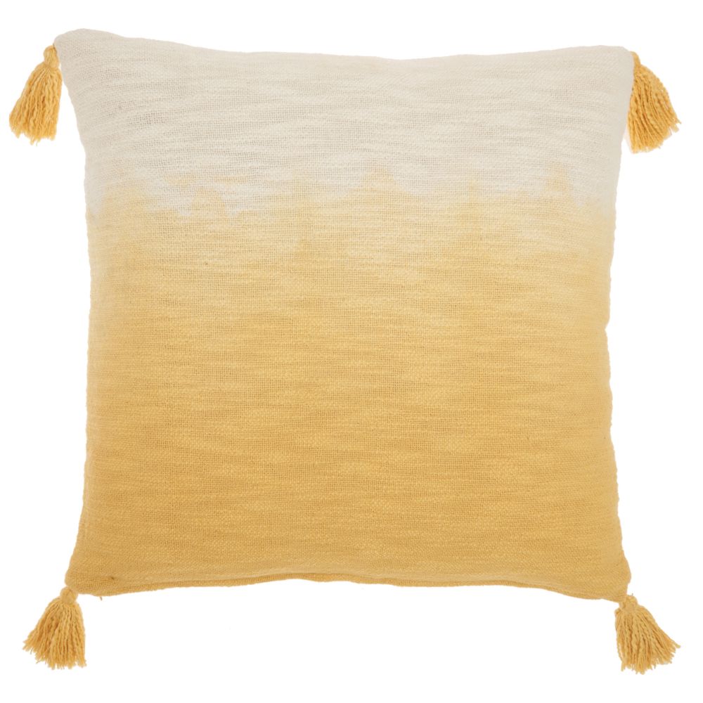 Nourison AQ130 Mina Victory Life Styles Ombre Tassels Mustard Throw Pillow in Mustard