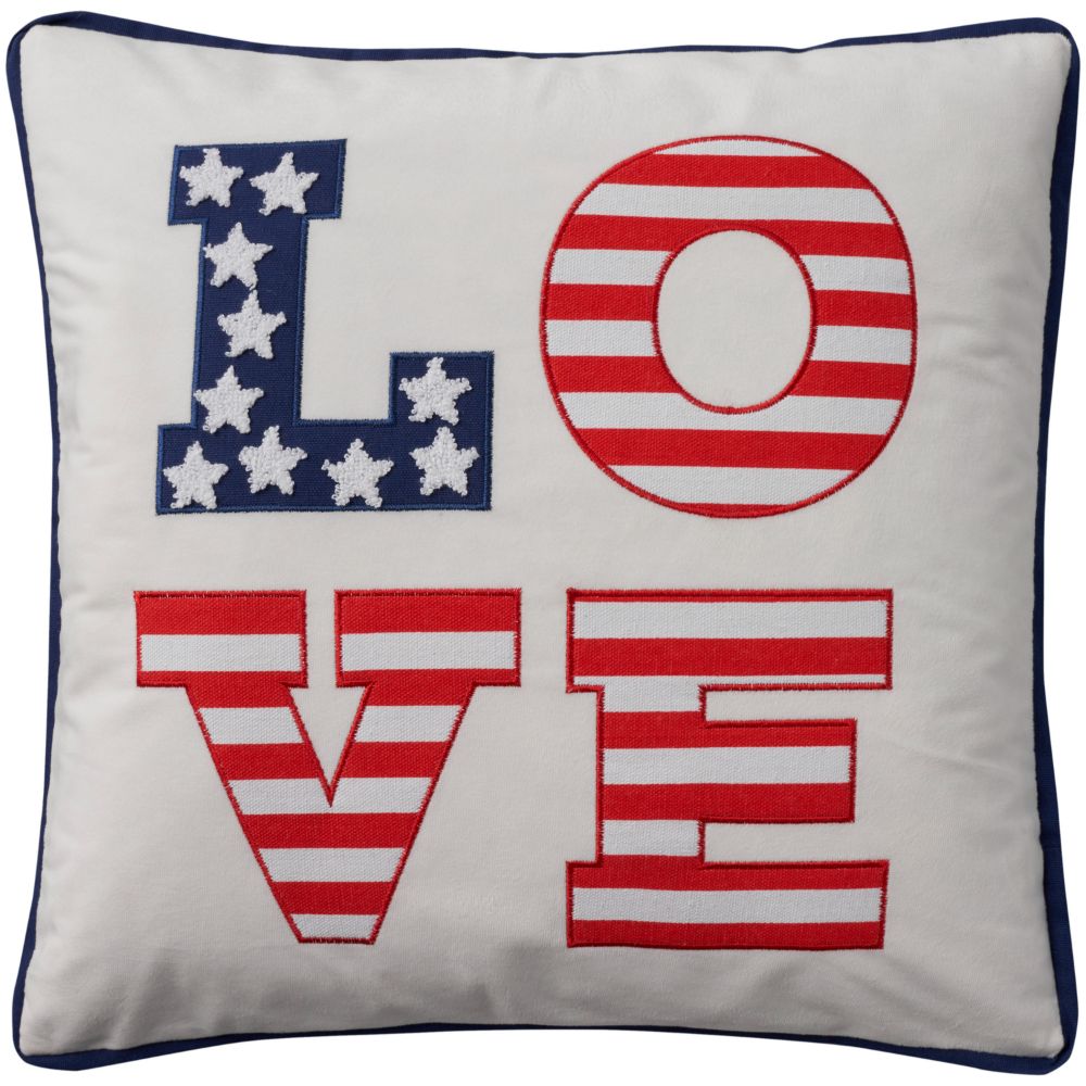 Nourison L0526 Mina Victory Holiday Pillows Love Americana Appli White Throw Pillows