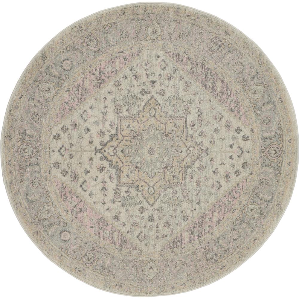 Nourison TRA06 Tranquil 5 Ft.3 In. x ROUND Indoor/Outdoor Round Rug in  Ivory/Pink