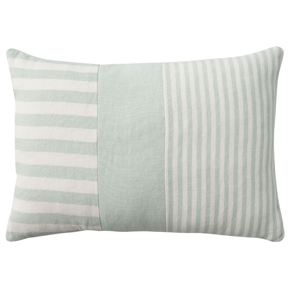 Nourison SH501 Lifestyle Cot Linen Blk Strps Sage Throw Pillows