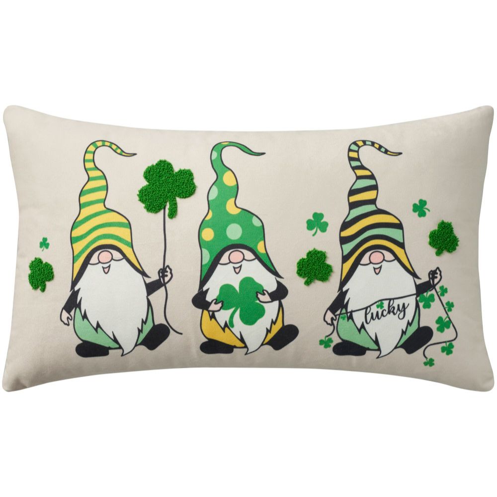 Nourison L0494 Mina Victory Holiday Pillows St Patricks Gnomes Throw Pillows in Multicolor