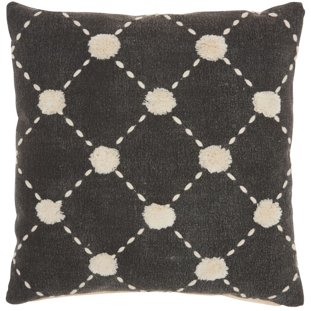 Nourison SH030 Mina Victory Life Styles Diamond Embroidered Dots Charcoal Throw Pillow in Charcoal