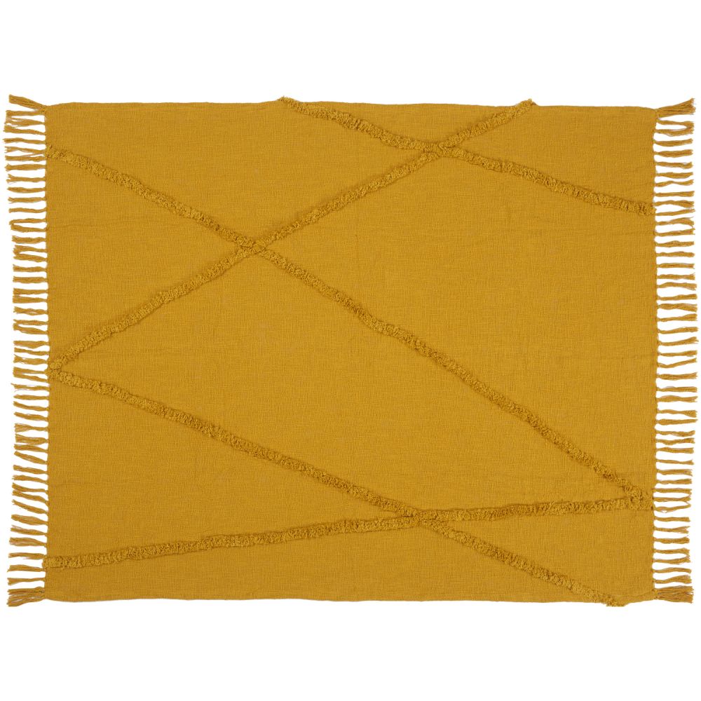 Nourison SH018 Mina Victory Life Styles Tufted Abstract Diamond Mustard Throw Blanket in Mustard