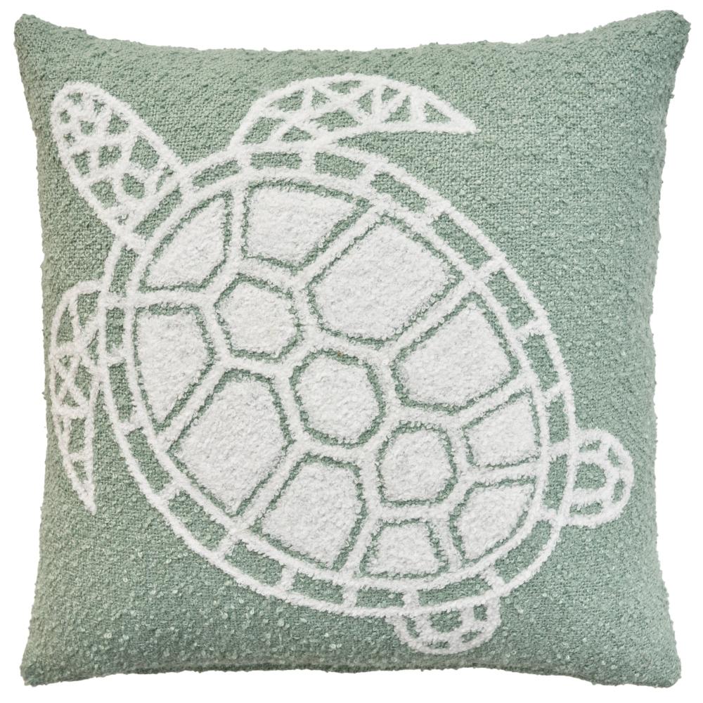 Nourison VJ002 Mina Victory Outdoor Pillows Towel Emb Sea Turtle Aqua Throw Pillows