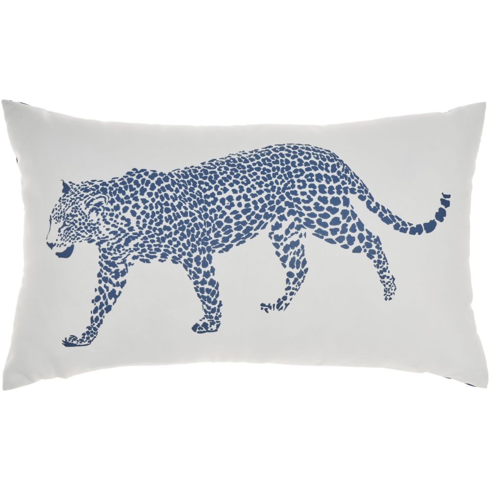 Nourison L3390 Mina Victory Outdoor Pillows Raised Print Leopard Navy Throw Pillows