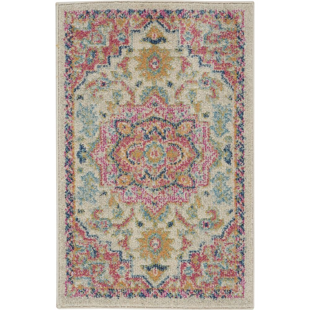 Nourison PSN25 Passion 1 Ft.10 In.x2 Ft.10 In. Indoor/Outdoor Rectangle Rug in  Ivory/Pink