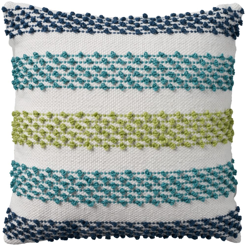 Nourison VJ062 Mina Victory Outdoor Pillows Woven Loop Stripes Blue/Multicolor Throw Pillows