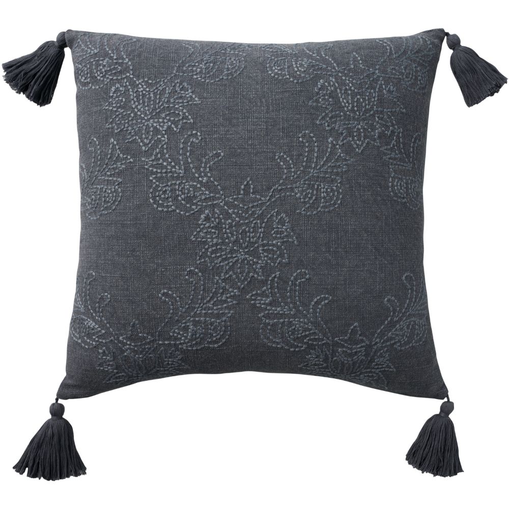 Nourison GE220 Mina Victory Cover Stitched Floral Charcoal Pillow Covers