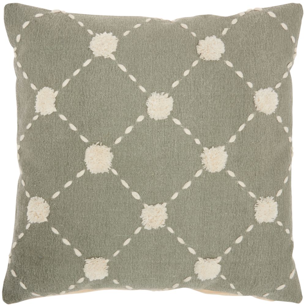 Nourison SH030 Mina Victory Life Styles Diamond Embroidered Dots Sage Throw Pillow in Sage