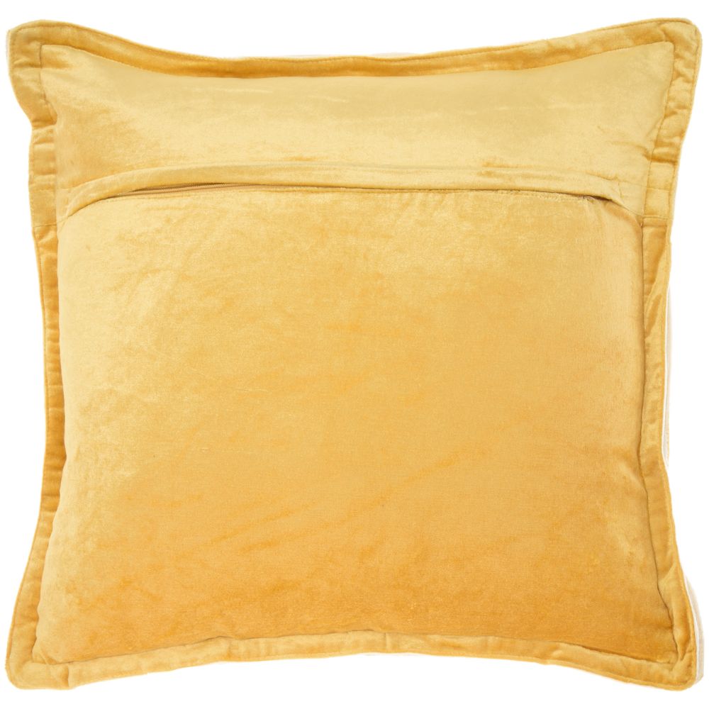 Nourison RC990 Mina Victory Sofia Solid Velvet Flange Mustard Throw Pillow in Mustard