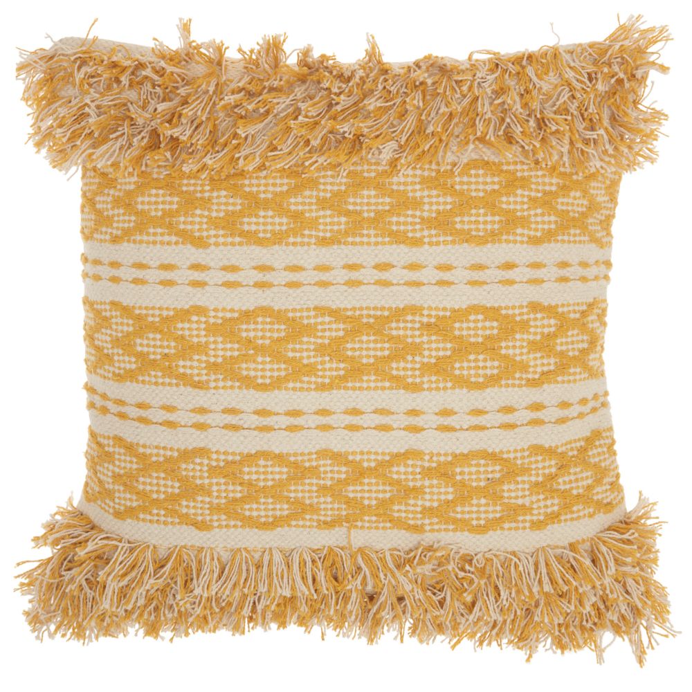 Nourison DL825 Mina Victory Life Styles Criss Cross Stitches Mustard Throw Pillow in Mustard