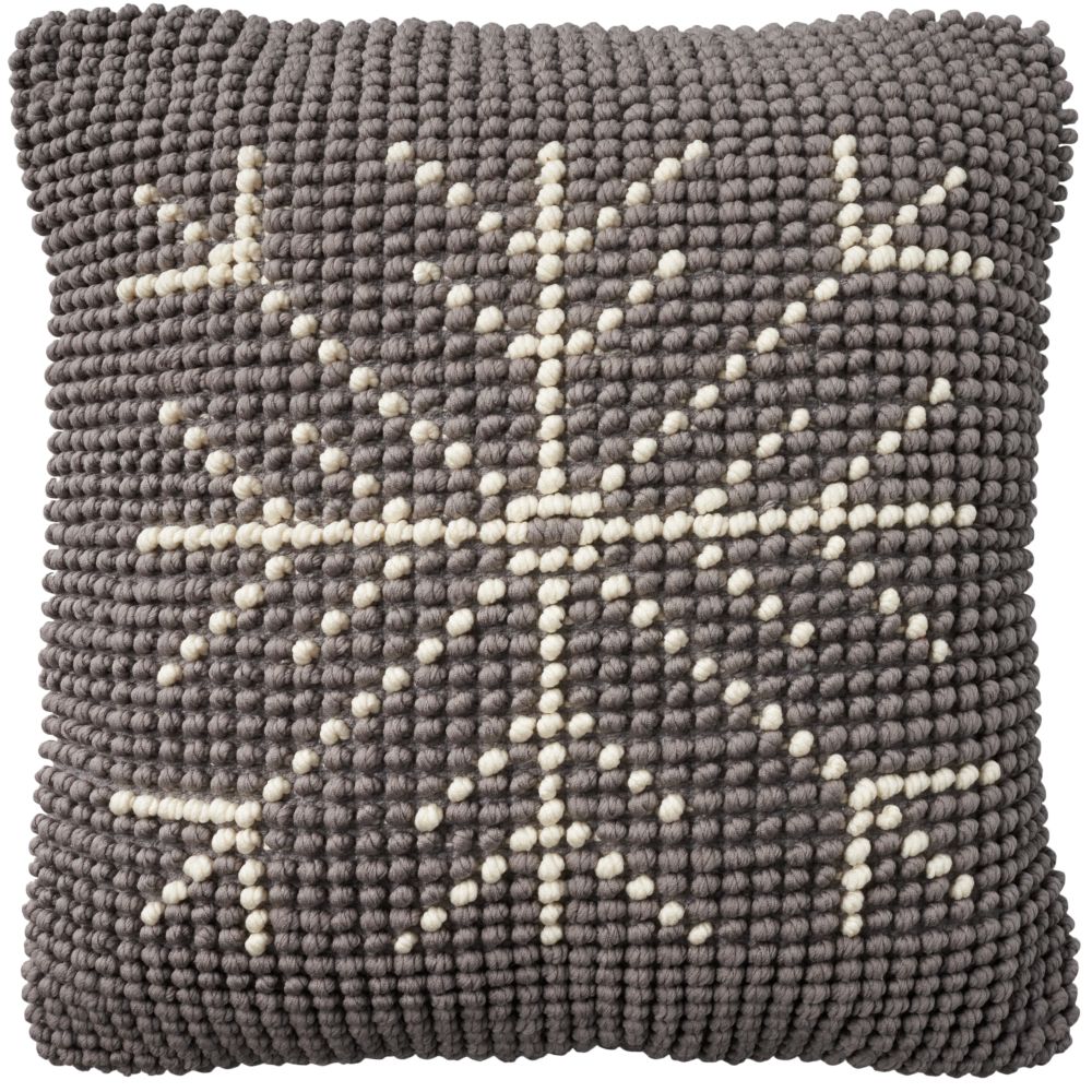 Nourison GC835 Holiday Pillows Loop Snowflake Grey Ivory Throw Pillows