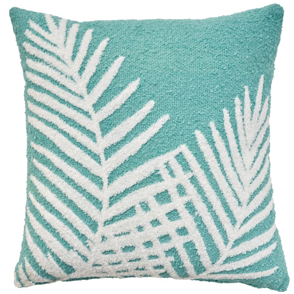 Nourison VJ005 Mina Victory Outdoor Pillows Towel Emb Palm Leaf Turquoise Throw Pillows
