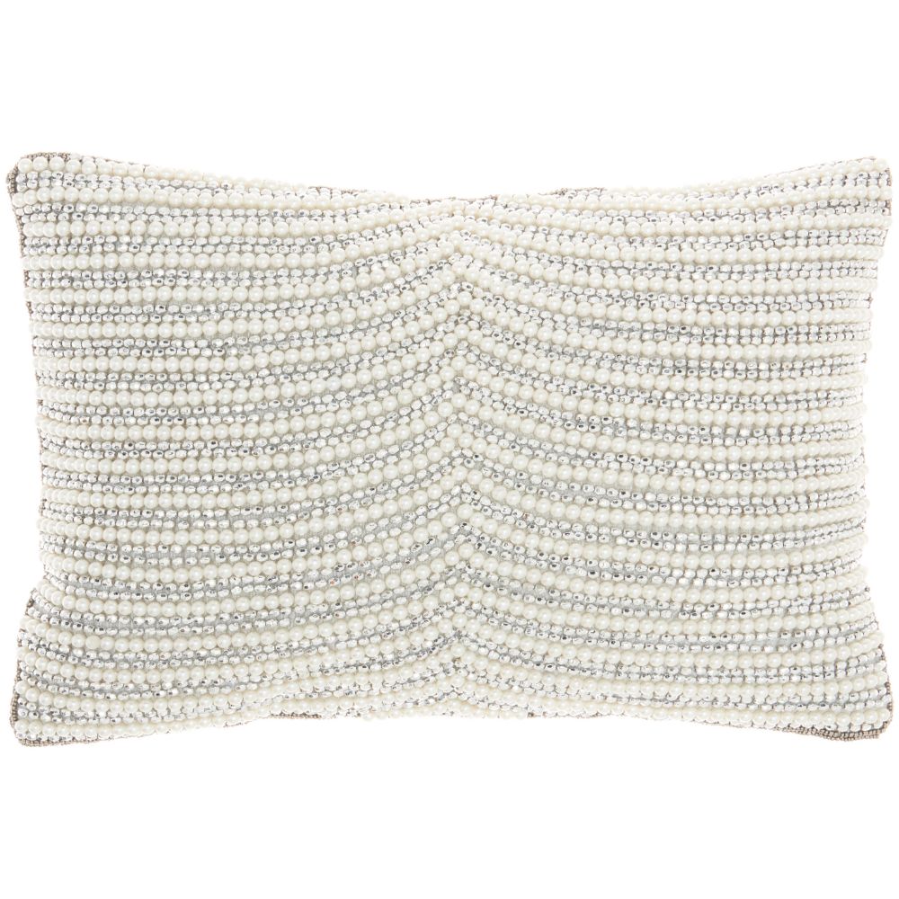 Nourison Z2003 Mina Victory Luminescence Sweetheart Stripes Ivory/Silver Throw Pillow in Ivory/Silver