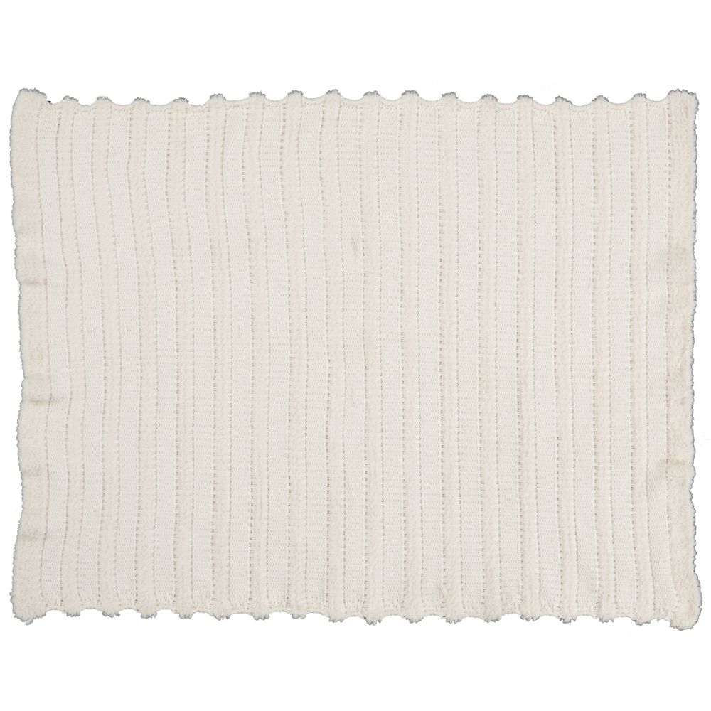 Nourison VV190 Mina Victory Knit Faux Fur Stripes Ivory Throw Blanket in Ivory