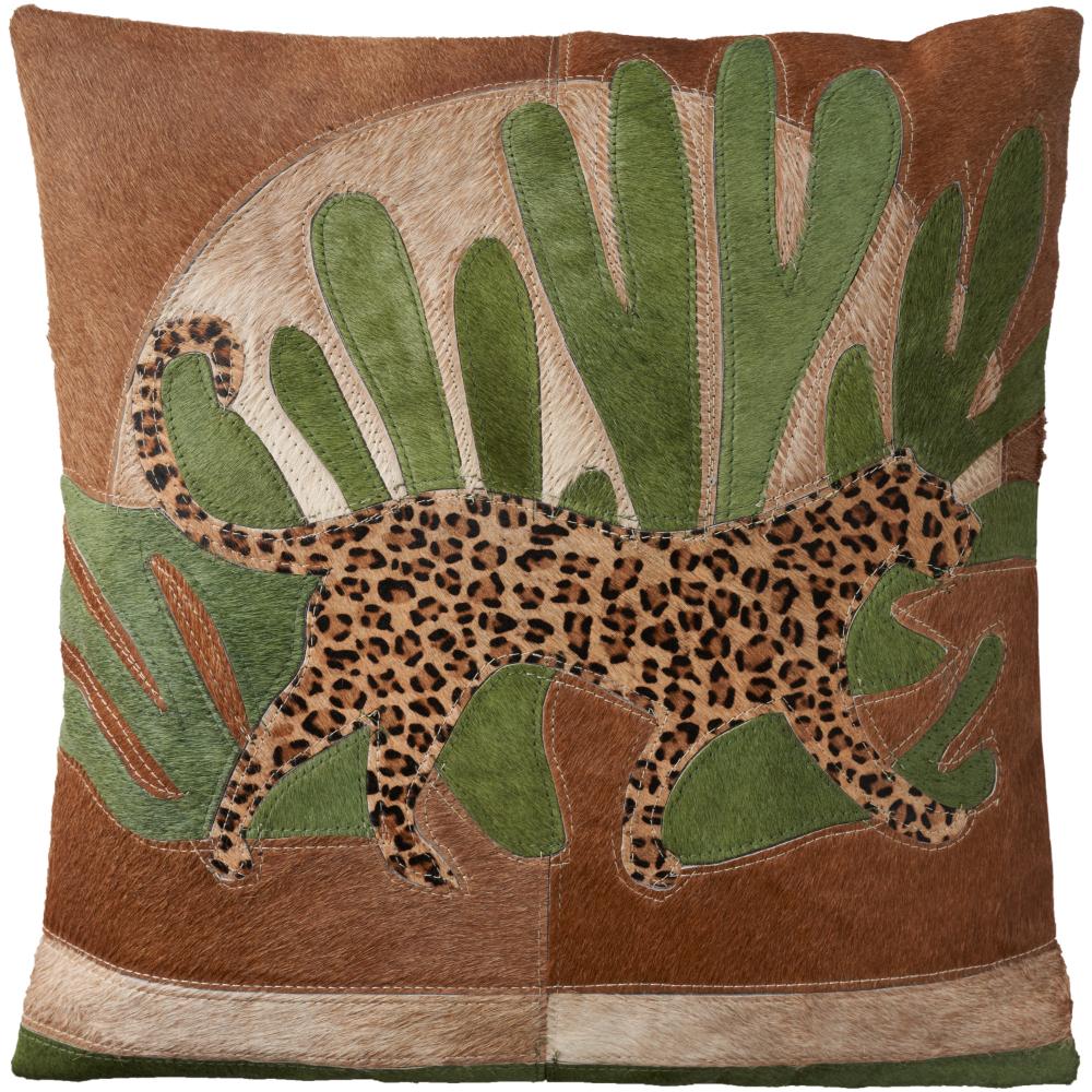 Nourison S9018 Mina Victory Natural Leather Hide Jungle Leopard Multicolor Throw Pillows