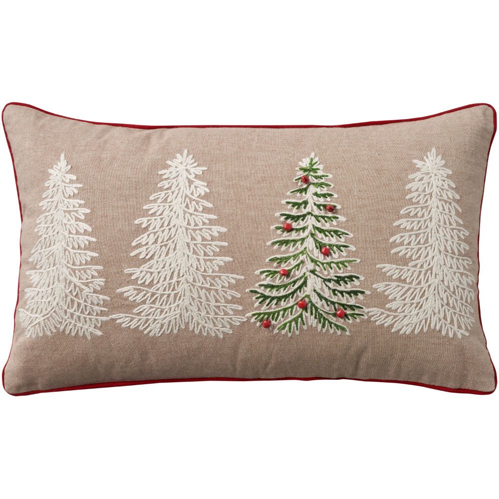 Nourison EE374 Mina Victory Holiday Pillows Embrd Trees W/Bells Natural Throw Pillows