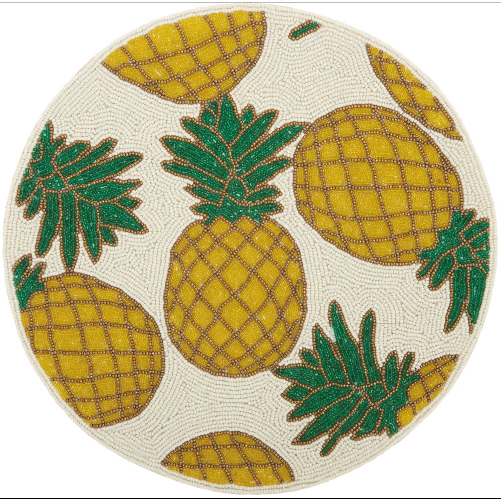 Nourison OY406 Mina Victory Placemats & Runners Beaded Pineapples Gold Placemats