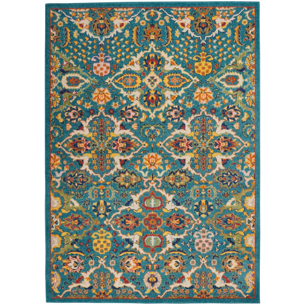 Nourison ALR03 Allure 5 Ft. 3 In. x 7 Ft. 3 In. Area Rug in Turquoise Ivory