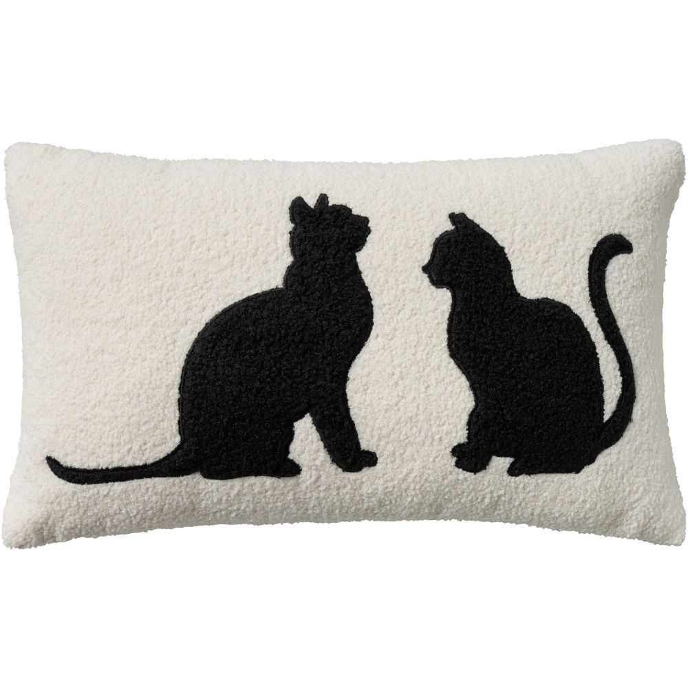 Nourison L0493 Mina Victory Pet Pillows & Access Sherpa Cat Silhouett Throw Pillows in Black