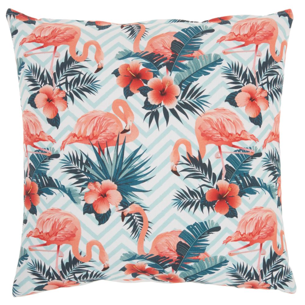 Nourison SS915 Mina Victory Life Styles Tropical Flamingos Multicolor Throw Pillow in Multicolor