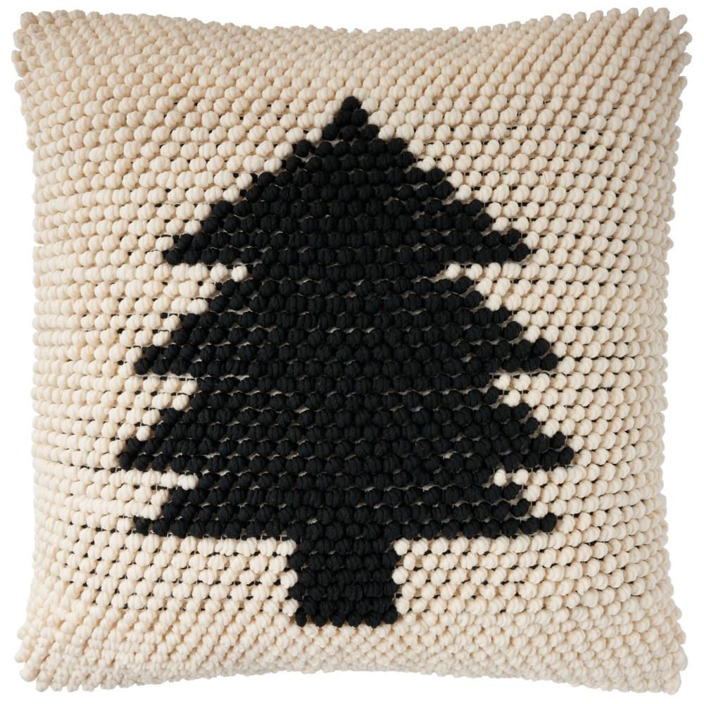 Nourison DC569 Mina Victory Holiday Pillows Xmas Tree Loops Ivory Black Throw Pillows
