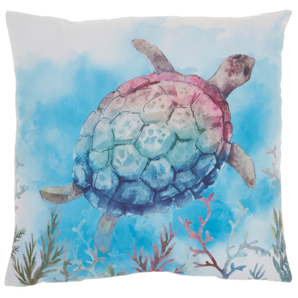 Nourison BJ601 Mina Victory Outdoor Pillows Tyedye Sea Turtle Multicolor Throw Pillow in Multicolor
