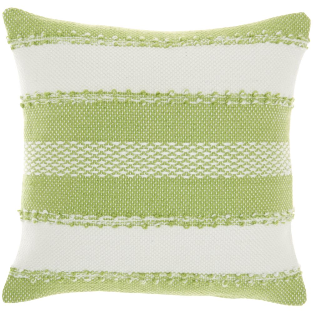 Nourison VJ088 Mina Victory Outdoor Pillows Woven Stripes & Dots Green Throw Pillow in Green