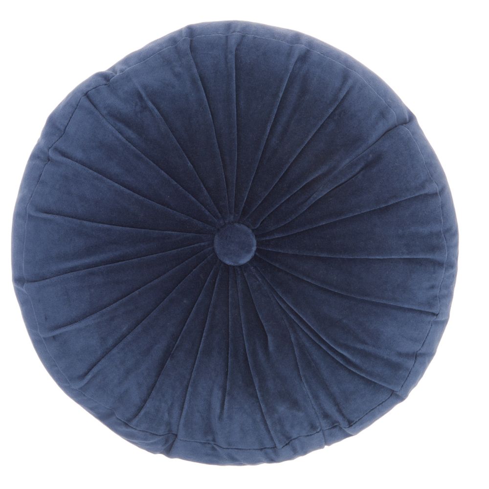Nourison RC190 Mina Victory Life Styles Round Ruched Velvet Navy Throw Pillow in Navy