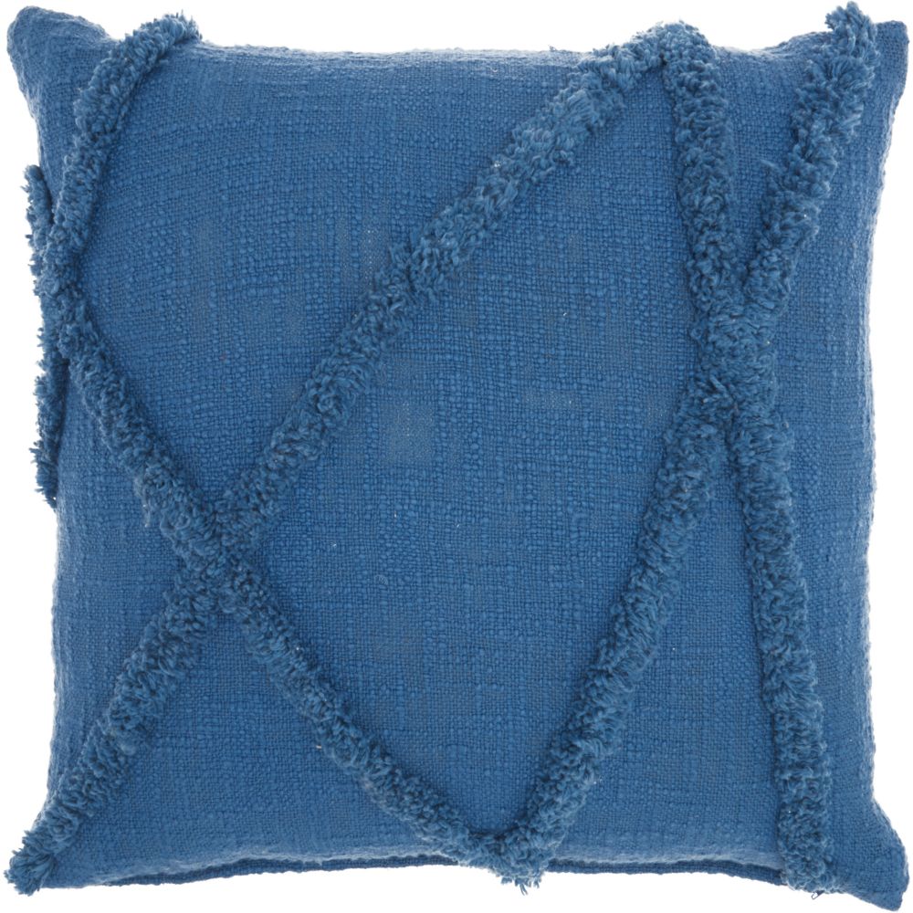Nourison SH018 Life Styles Distressed Diamond Blue Throw Pillow in Blue