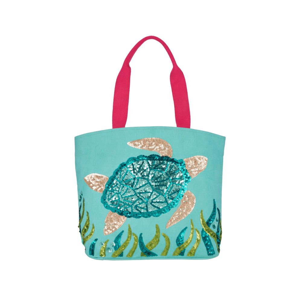 Nourison KV203 Mina Victory Handbags & Crossbody Sequin Sea Turtle Bags in Turquoise