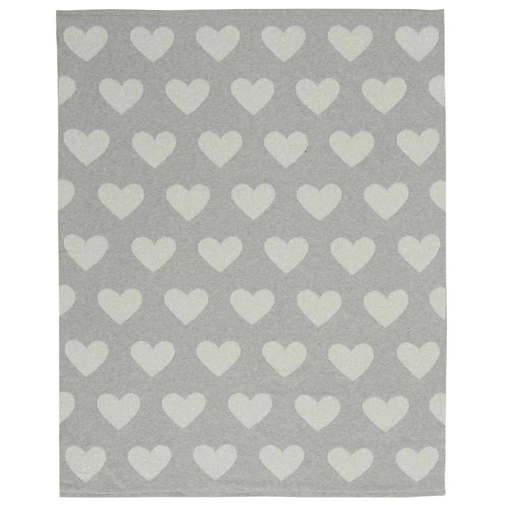 Nourison UK961 Mina Victory Plushlines Metallic Hearts Silver Grey Throw Blanket in Silver Grey