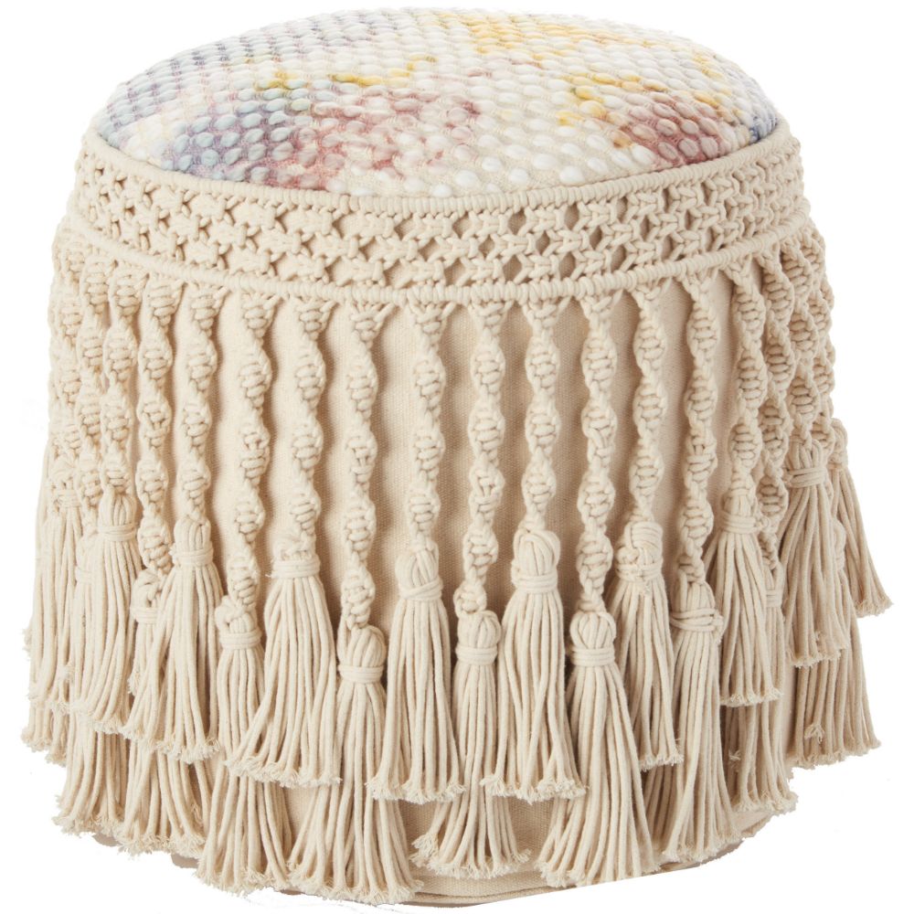 Nourison AQ407 Mina Victory Life Styles Hand Stitched Tiedye Multicolor Pouf in Multicolor
