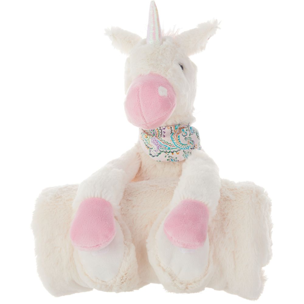 Nourison N1424 Mina Victory Plush Unicorn With Blanket Ivory Throw Pillow in Ivory