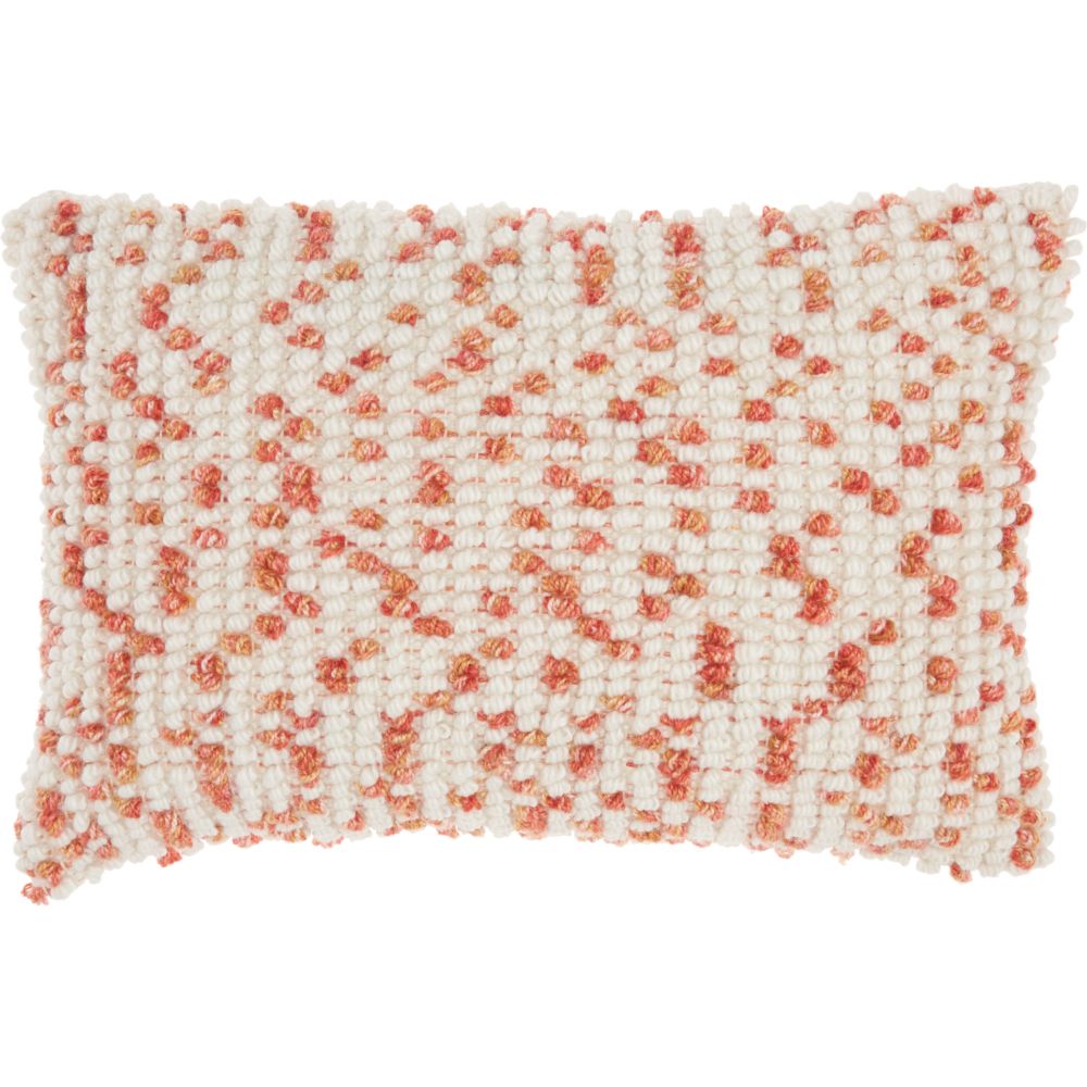 Nourison IH013 Mina Victory Indoor/Outdoor Loop Dots Coral Throw Pillow in Coral