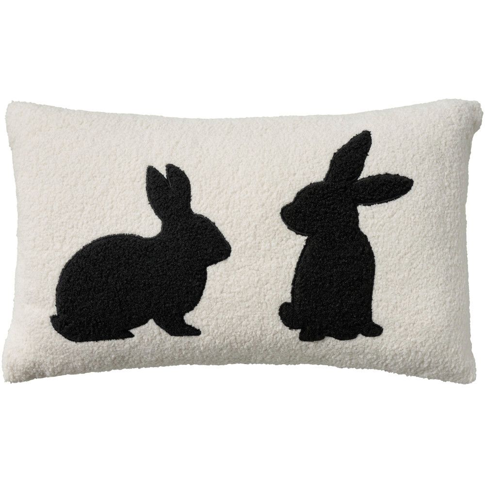 Nourison L0492 Mina Victory Pet Pillows & Access Sherpa Rabbit Silhou Throw Pillows in Black