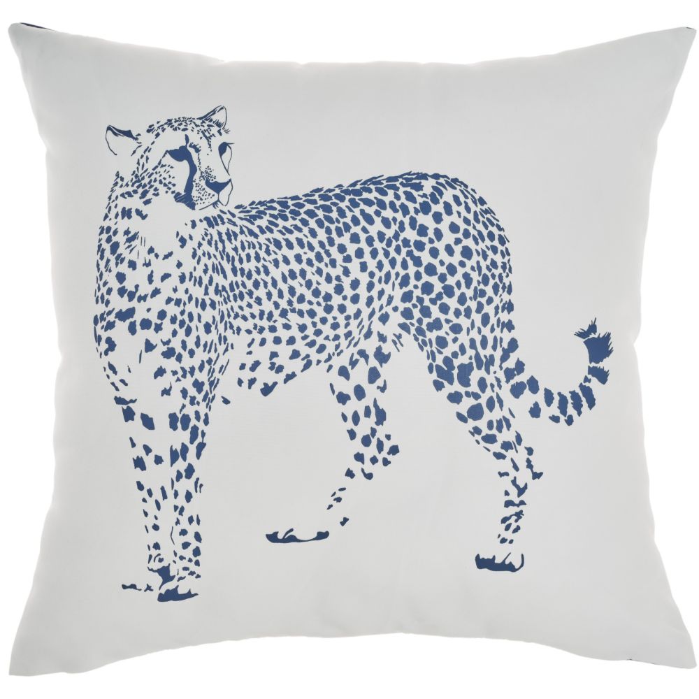Nourison L3393 Mina Victory Outdoor Pillows Raised Print Leopard Navy Throw Pillows
