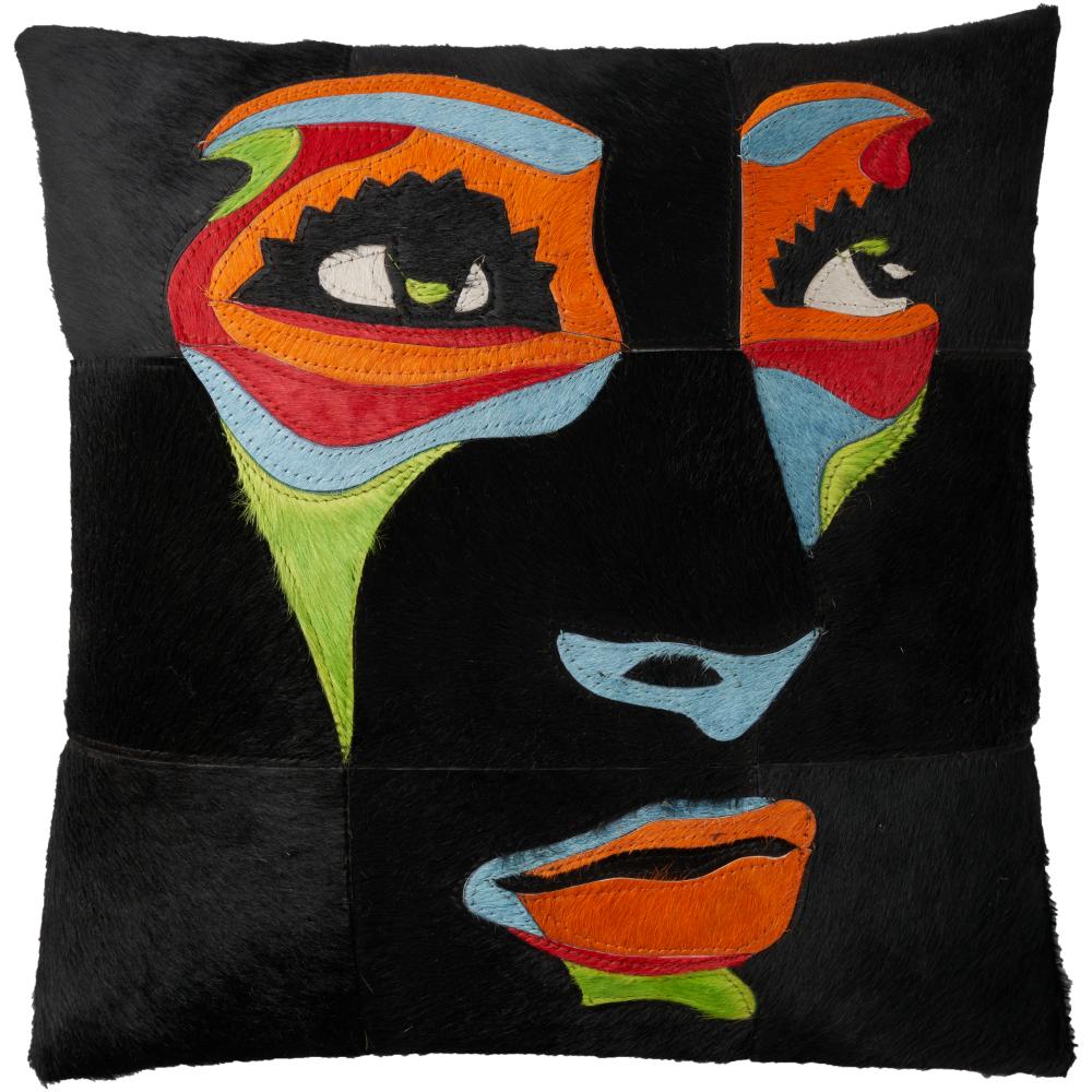 Nourison S9019 Mina Victory Natural Leather Hide Art Deco Face Multicolor Throw Pillows
