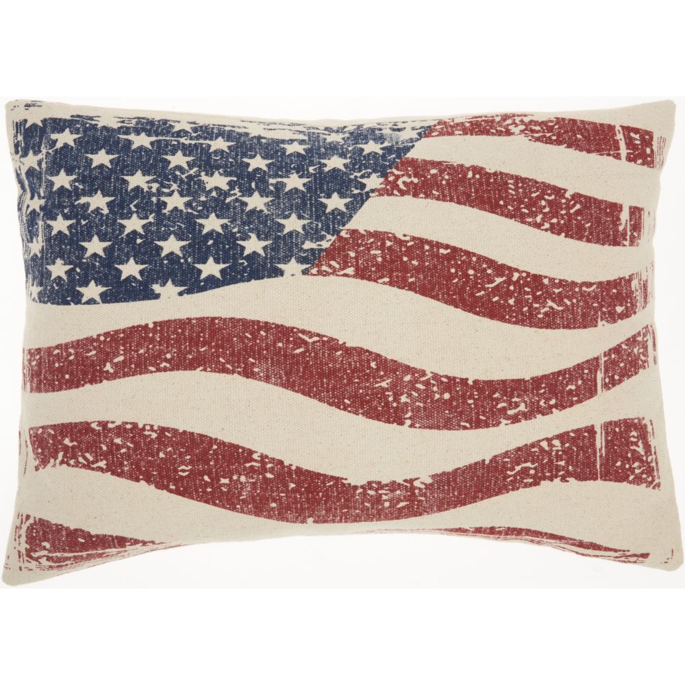 Nourison DL513 Mina Victory Life Styles Wavy American Flag Multicolor Throw Pillow in Multicolor