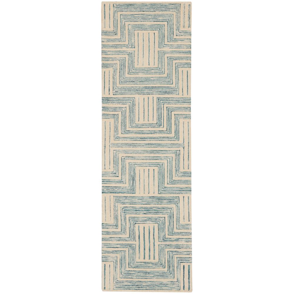 Nourison LNK06 Linked 2 Ft. 3 In. x 7 Ft. 6 In. Runner Area Rug in Ivory/Turquoise