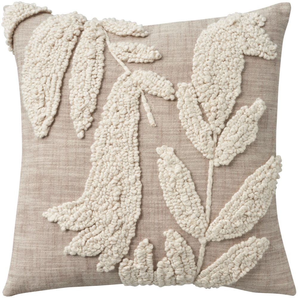 Nourison EE222 Mina Victory Life Styles Embrd Leaves Pillow Cover in Natural